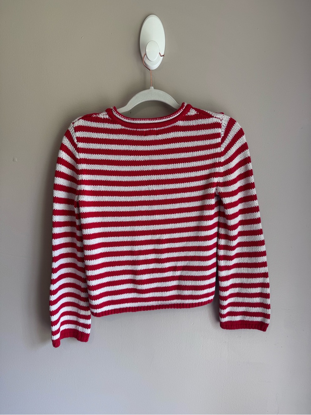 A New Day Red White Striped Shrunken Sweater 100% Cotton Crew Neck S - Picture 4 of 8